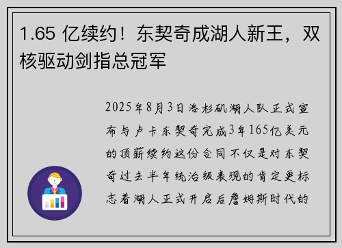 1.65 亿续约！东契奇成湖人新王，双核驱动剑指总冠军